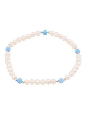 GEORG K Made In Usa 14kt Gold Freshwater Pearl Blue Opal Bracelet